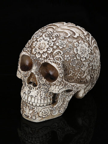 Carved Floral Skull Ornament