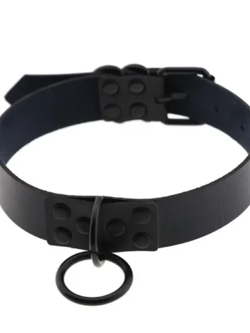 Fashion Unique Gothic Women Metal Ring Decor Studded PU Chokers