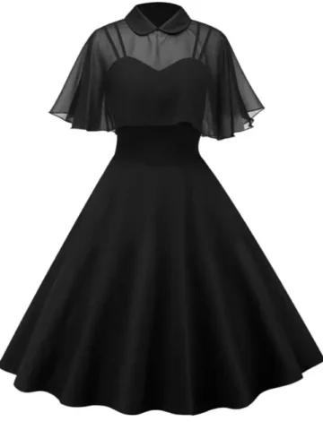 Gothic Women Dark Poncho Dress Two-Piece Set
