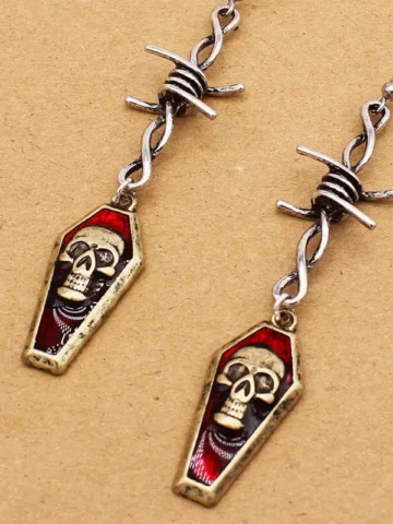 Gothic Halloween Skull Coffin Earrings