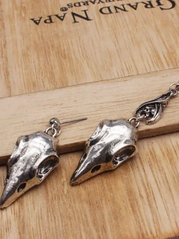 Gothic Halloween Crow Head Earrings
