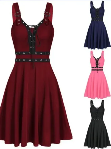 Women Gothic Punk Sleeveless Strap Strap Dress