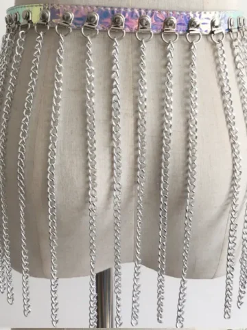 Women Punk Gothic Tassel Chain Decoration PU Belt