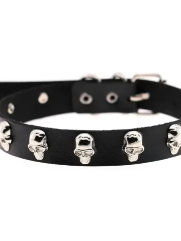Unique Halloween Gothic Pattern Alloy Skull Decor PU Choker Necklace