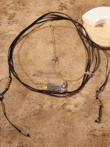 Women Fashion Personality Gothic Alloy Pendant Multi-Layered Long Necklace