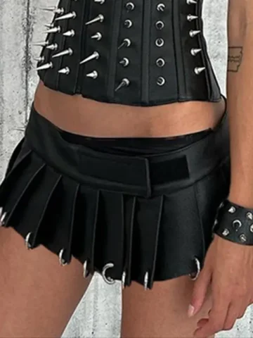 Women Gothic Fashion PU Punk Pleated Skirt