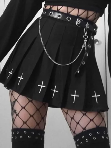 S-2XL Women Gothic Cross Printing Pleated Skirt