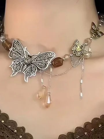Gothic Ethnic Butterfly Beaded Necklace