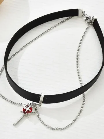 Women Fashion Elegant Pu Leather Dark Gothic Choker Necklace