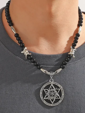 Men Fashion Casual Hip Hop Gothic Star Leaf Necklace