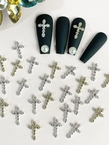 Gothic Alloy Cross Nail Art Jewelry Flash Ehinestone Nail Art Decoration 10pcs/set