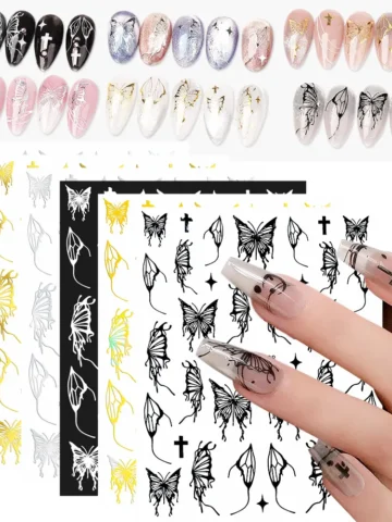 Laser Gold And Silver Gothic Liquid Butterfly Nail Art Sticker