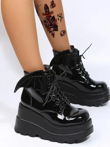 Women Vintage Gothic Plus Size Chunky Heel Short Boots