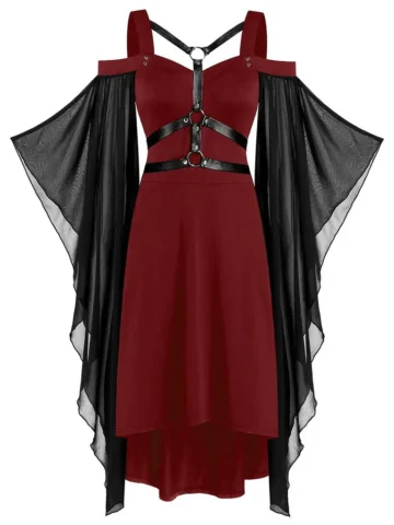 Women Gothic Punk Style Mesh Stitching Strap Strap Dress