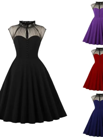 Women Vintage Gothic Mesh Stitching Sleeveless Dress