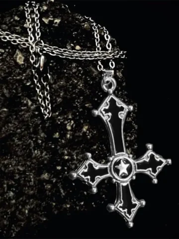 Women Vintage Punk Gothic Inverted Cross Pendant Necklace