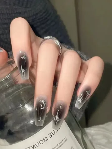 Gothic Dark Star Black Track Nail Art Finished Moon Gradient Wear Armor Removable Press On Nails
