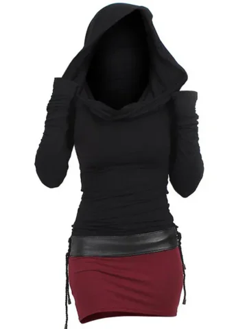 Women Vintage Gothic Long Sleeve Hooded Dress