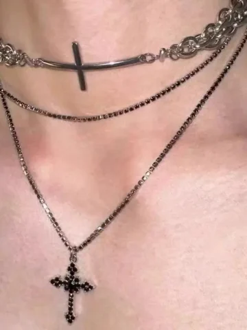 Women Fashion Gothic Dark Cross Stacked Necklace