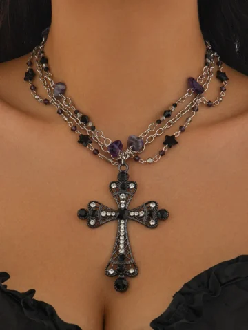 Gothic Style Multilayer Cross Alloy Necklace