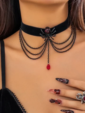 Gothic Ruby Spider Collar Chain