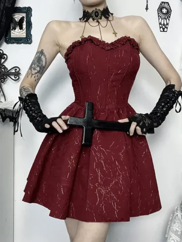 Gothic Women Ruffled Strapless Dress