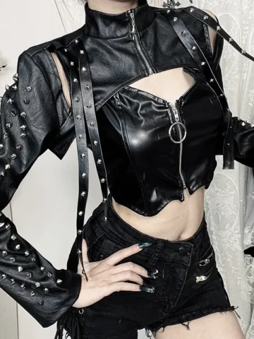 Gothic Women Elegant Sexy Studded PU Cropped Top