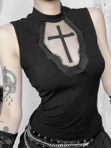 Gothic Women Cross Sleeveless Tanks