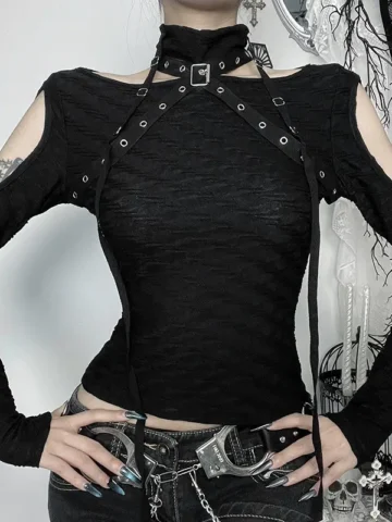 Women Gothic Fashion Hollow Long Sleeve T-Shirt