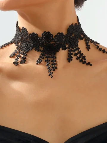 Gothic Black Lace Necklace