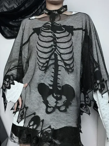 Gothic Women Dark Skull Lace Cape