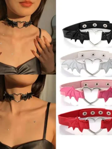 Women Fashion Punk Gothic Heart Shape Bat Wings Necklace