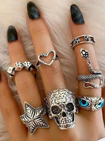 Vintage Women Gothic Punk Skull Snake Ring Set