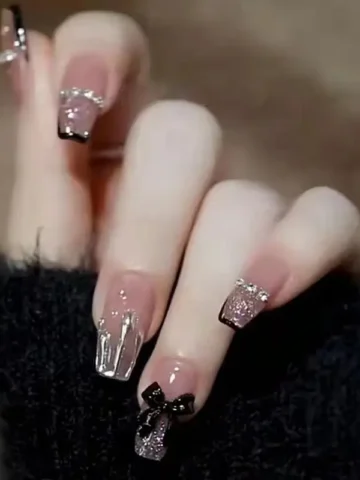 Nail Piece Wearing Nail Removable Nail Black Dark Gothic Bow Press On Nails