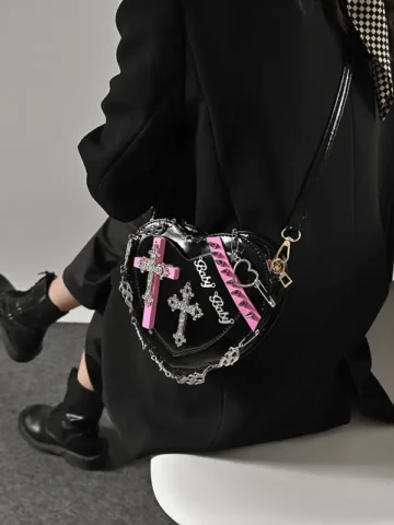 Gothic Cross Punk Stud Heart Shoulder Bag