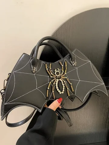 Gothic Women Fashion Spider Embroidery With Rhinestone PU Hand Crossbody Bag