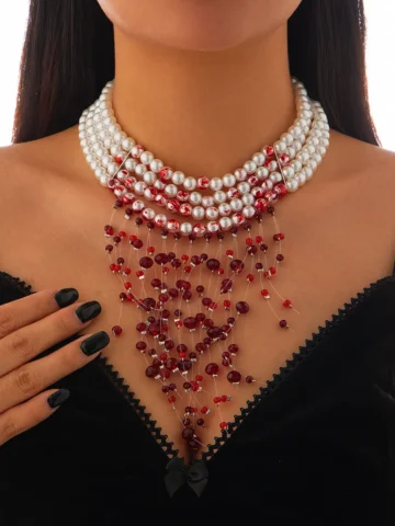 Gothic Style Imitation Pearl Multi-Layer Tassel Necklace