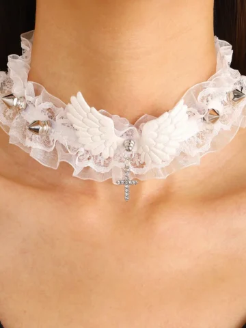 Gothic Lace Wings Rivet Choker
