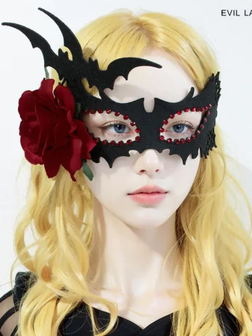Gothic Halloween Bat Rose Mask
