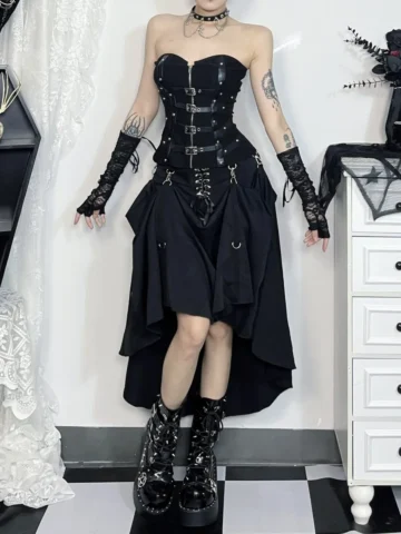 Summer Women Fashion Dark Gothic Strap Skirt