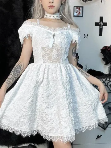Women Fashion Dark Gothic Lace Sling Dress
