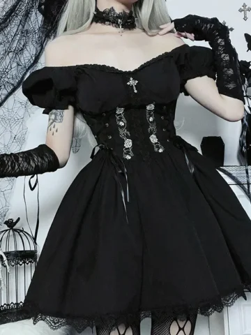 Women Fashion Sexy Gothic Lace Lace Strap Dress