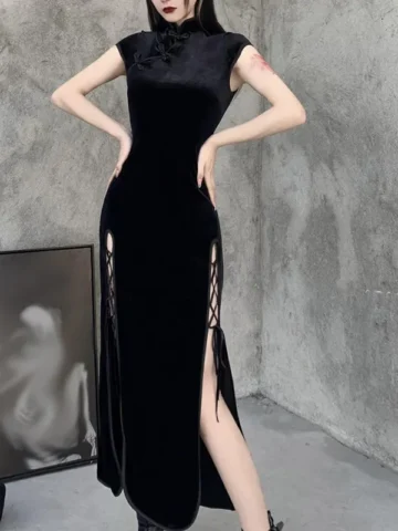 Women Fashion Sexy Dark Gothic Split Strap Dress