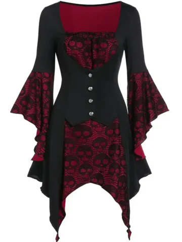 Gothic Women Fashion Lace Skull Skull Stitching Dress