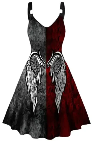 Gothic Halloween Women Devil Wings Print Dress