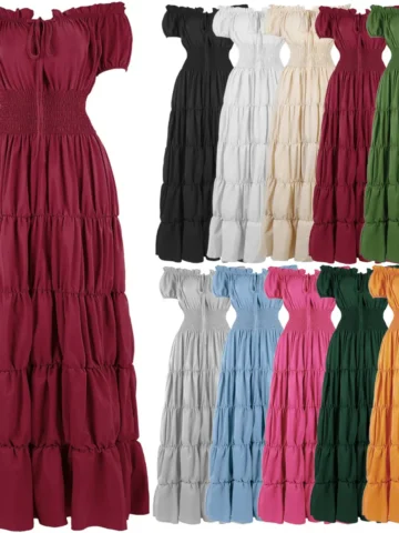 Halloween Women'S Gothic Solid Color Vintage Maxi Dress
