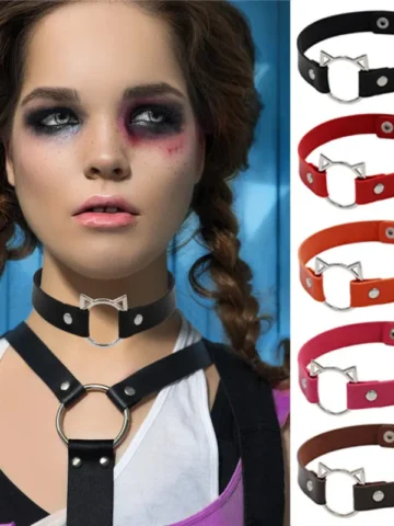 Women Fashion Punk Gothic Style PU Cat Mic Head Necklace