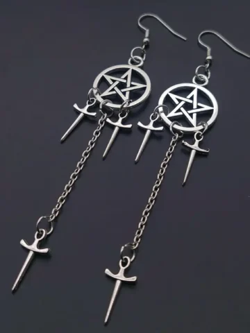 Gothic Five-Pointed Star Hollow Cross Earrings