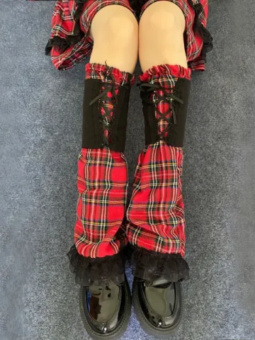 Gothic Check Print Lace-Up Leg Warmers Socks