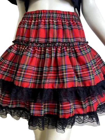 Gothic Women' Fashion Plaid Print Lace Stitching High Waist Skirt